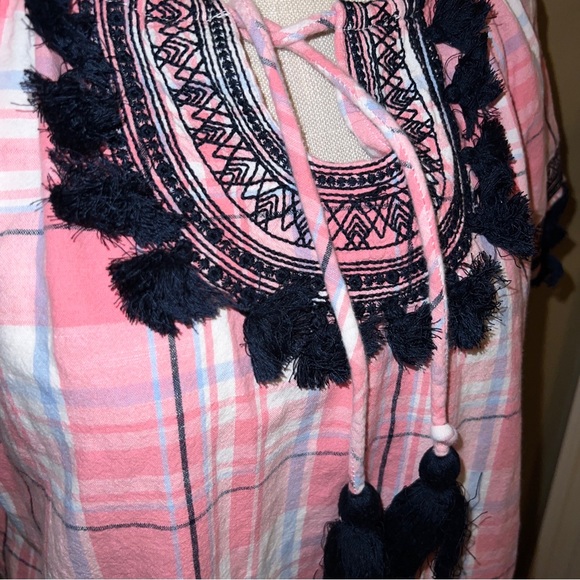 Crown & Ivy Pink Blue White Plaid Tassel Dress Short Sleeve Size 2 - Picture 5 of 10